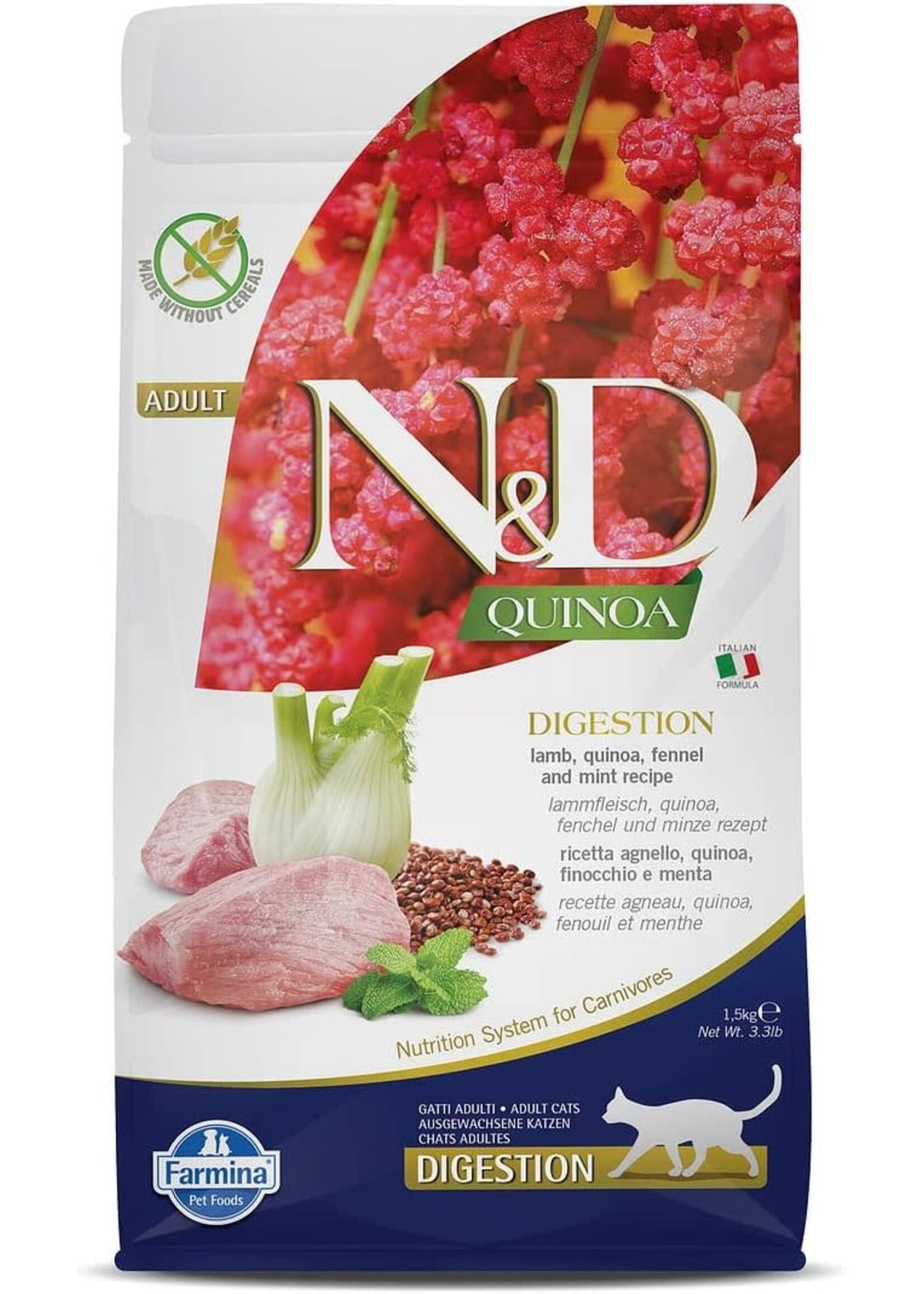 Farmina N&D Quinoa Adult Dry Cat Food Grain Free Lamb LID Digestion Formula 3 lbs
