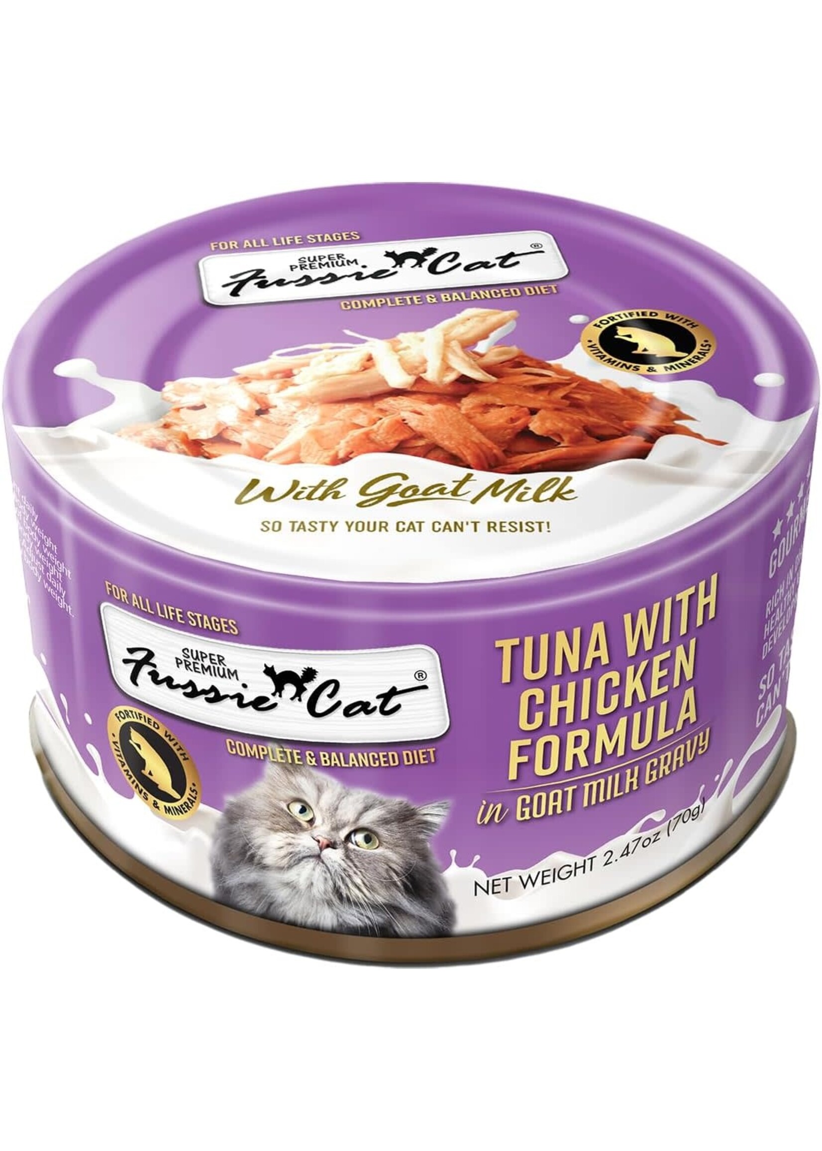 Fussie Cat Super Premium Tuna w/Chicken Formula in Goat Milk Wet Cat Food  2.47oz