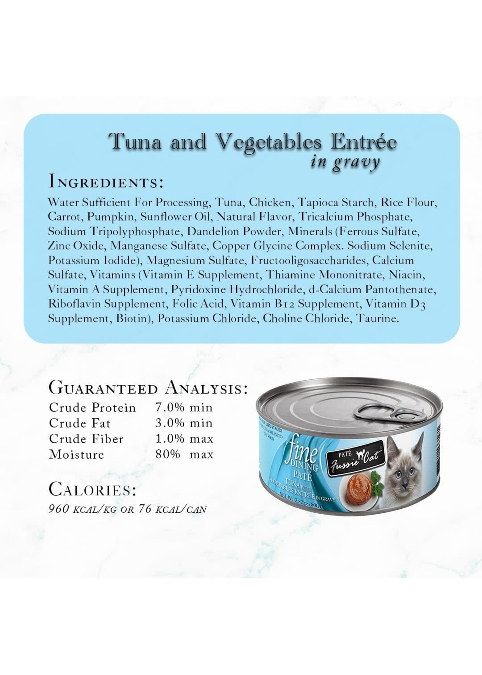Fussie Cat Fine Dining Pate Tuna with Vegetables Entrée In Gravy Wet Cat Food 2.82 oz