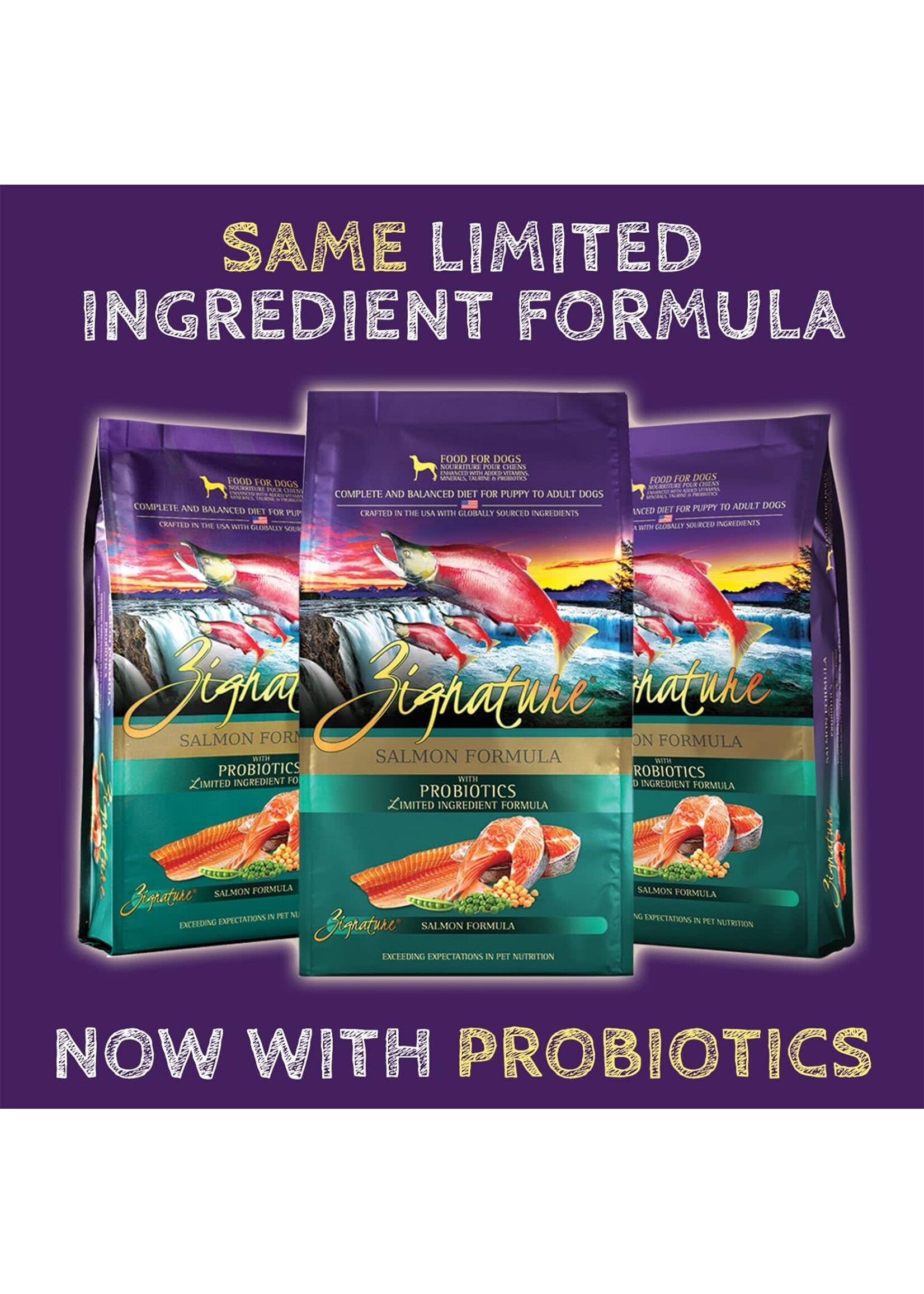 Zignature Salmon Formula with Probiotics Limited Ingredient Formula Grain Free All Life Stages Dog Food 25 lbs