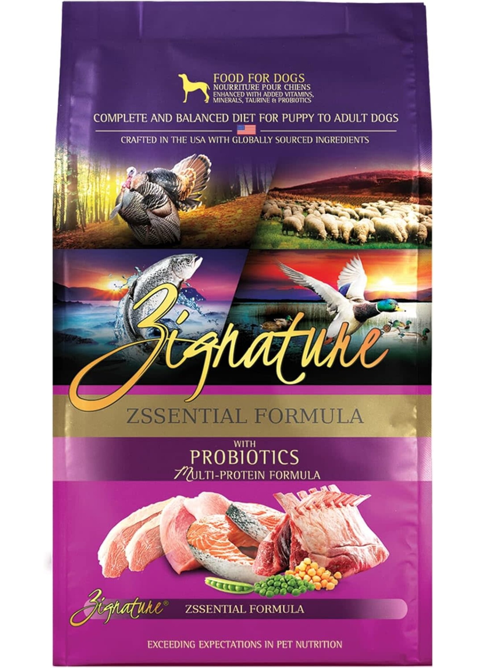 Zignature Zssential Formula with Probiotics Multi Protein Formula Grain Free All Life Stages Dog Food 4 lbs