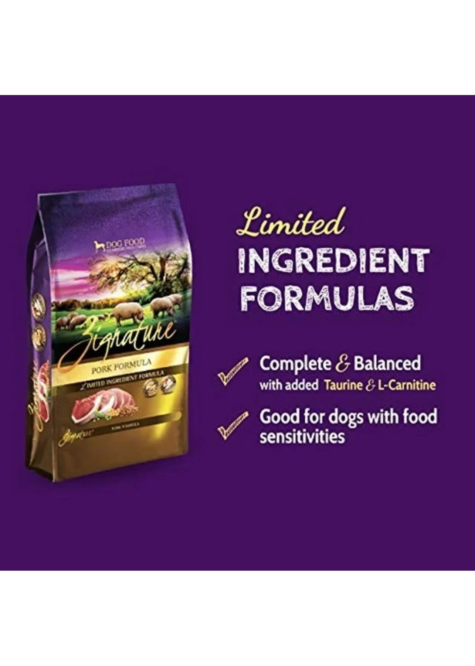 Zignature Pork Formula with Probiotics Limited Ingredient Formula Grain Free All Life Stages Dog Food 4 lbs