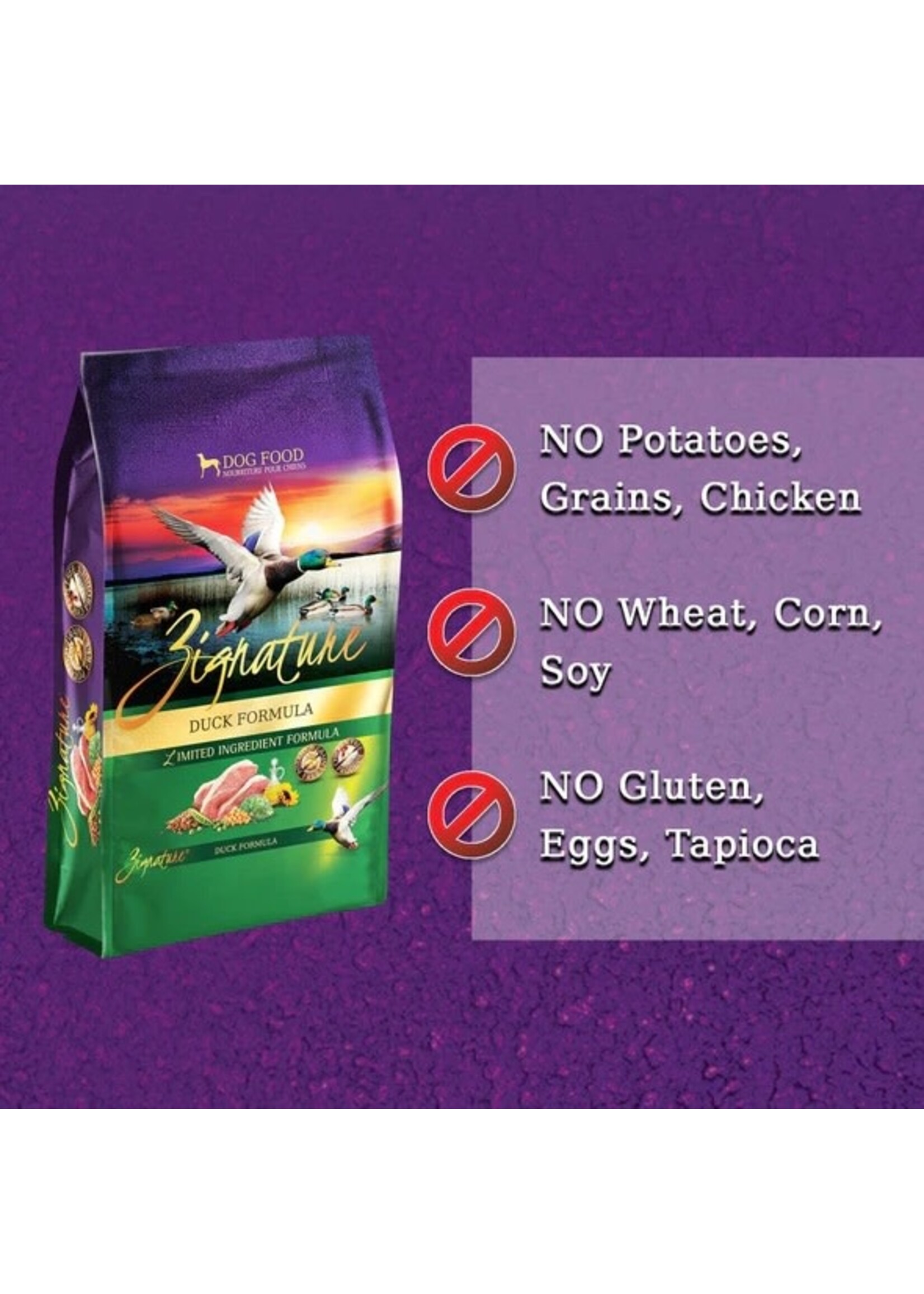 Zignature Duck Formula with Probiotics Limited Ingredient Formula Grain Free All Life Stages Dog Food 4 lbs