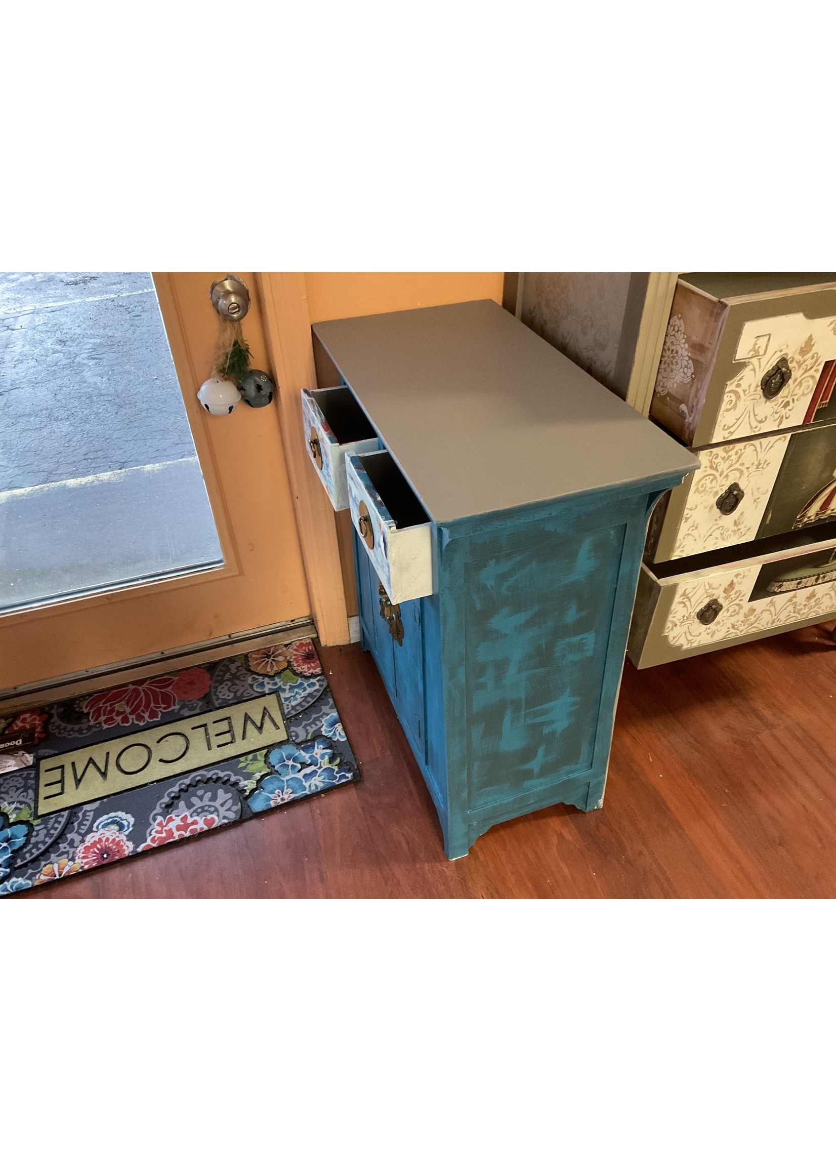 Robin’s Revivals Furniture Cabinet steam punk oriental brass hardware 2 drawers