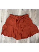 Rust Waist Tied Solid Mini Skirt
