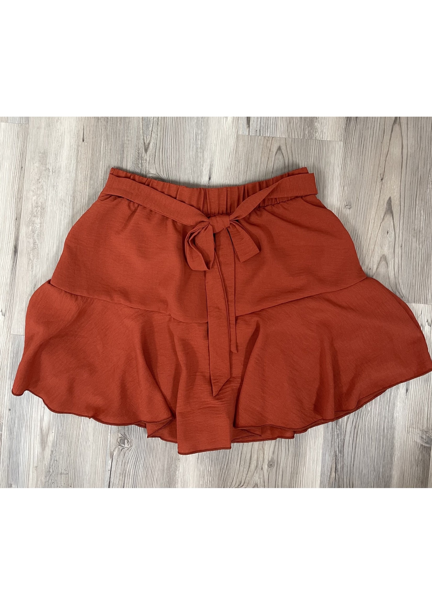 GeeGee Rust Waist Tied Solid Mini Skirt