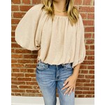 Lena Taupe Puff Sleeve Light Knit Top