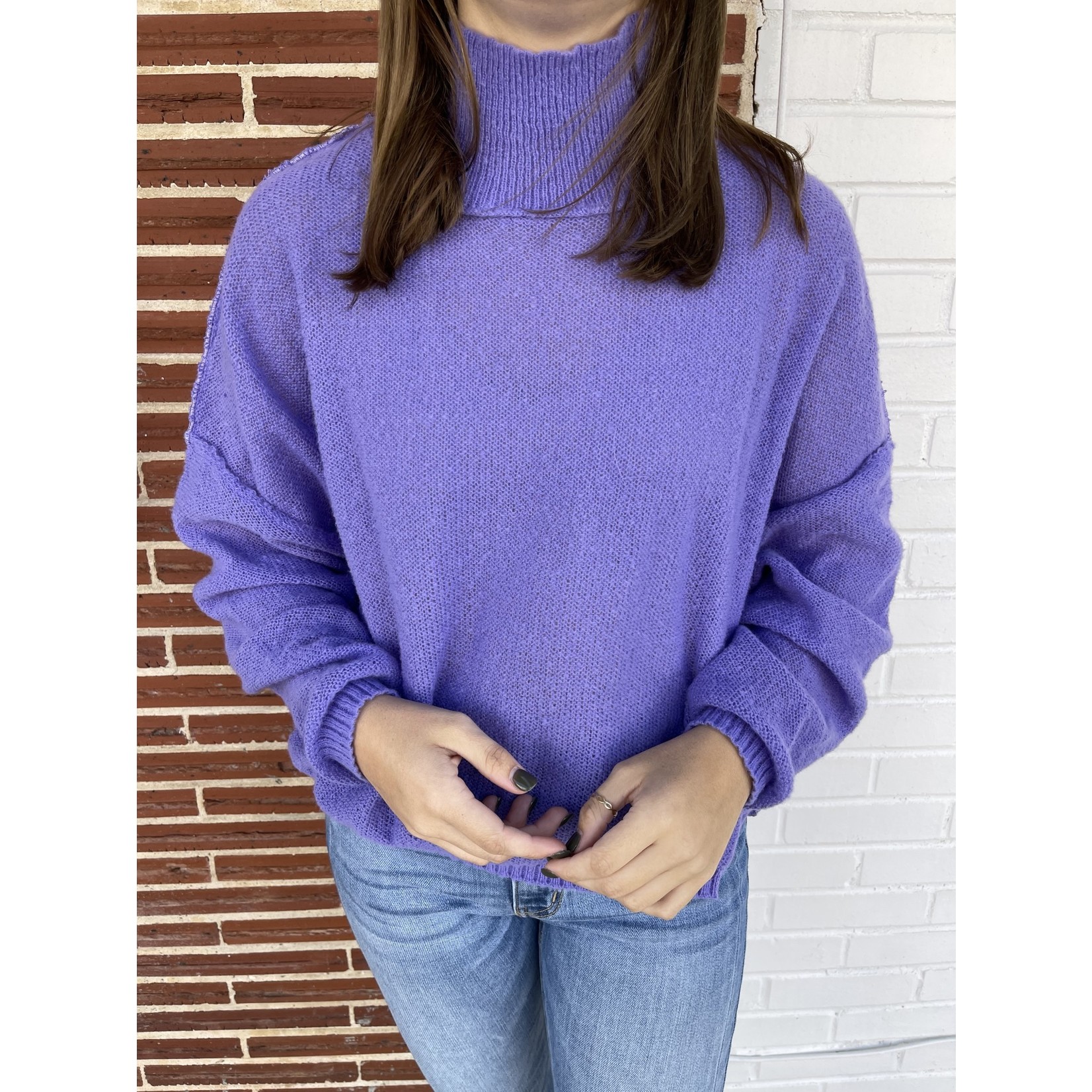 GeeGee Neon Purple Mock Neck Cropped Sweater