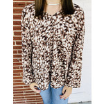 Jodifl Brown Leopard Print Top With V-neckline and Dolman Sleeves