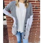 Kentce Grey and White Cardigan With Button Closure and Side Pockets