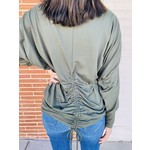 White Birch Olive Long Sleeve Cinched Back Top
