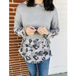Emerald Animal Print French Terry Contrast Top-Grey