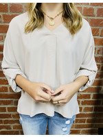 Esley High-Low V Neck Long Sleeve Top With Button Cuffs