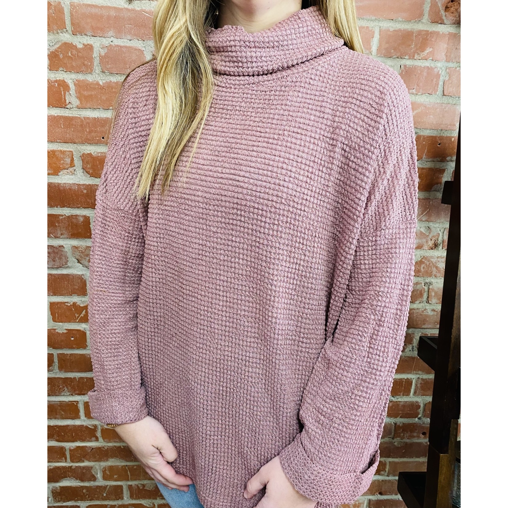 She + Sky Long Cuff Sleeve Turtle Neck Thermal Top