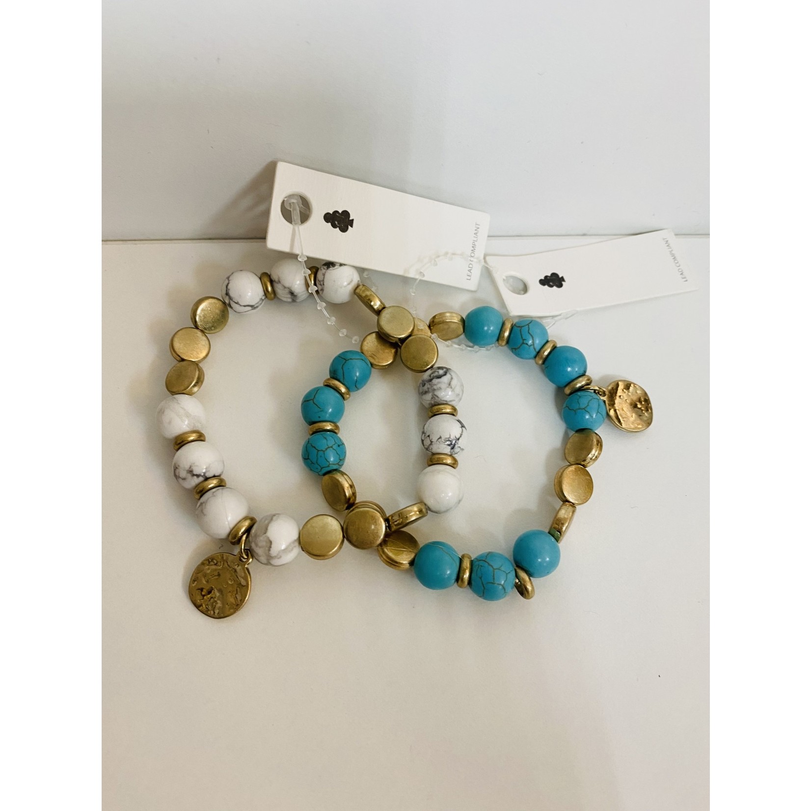 Marble Bead Bracelet With Gold Accents