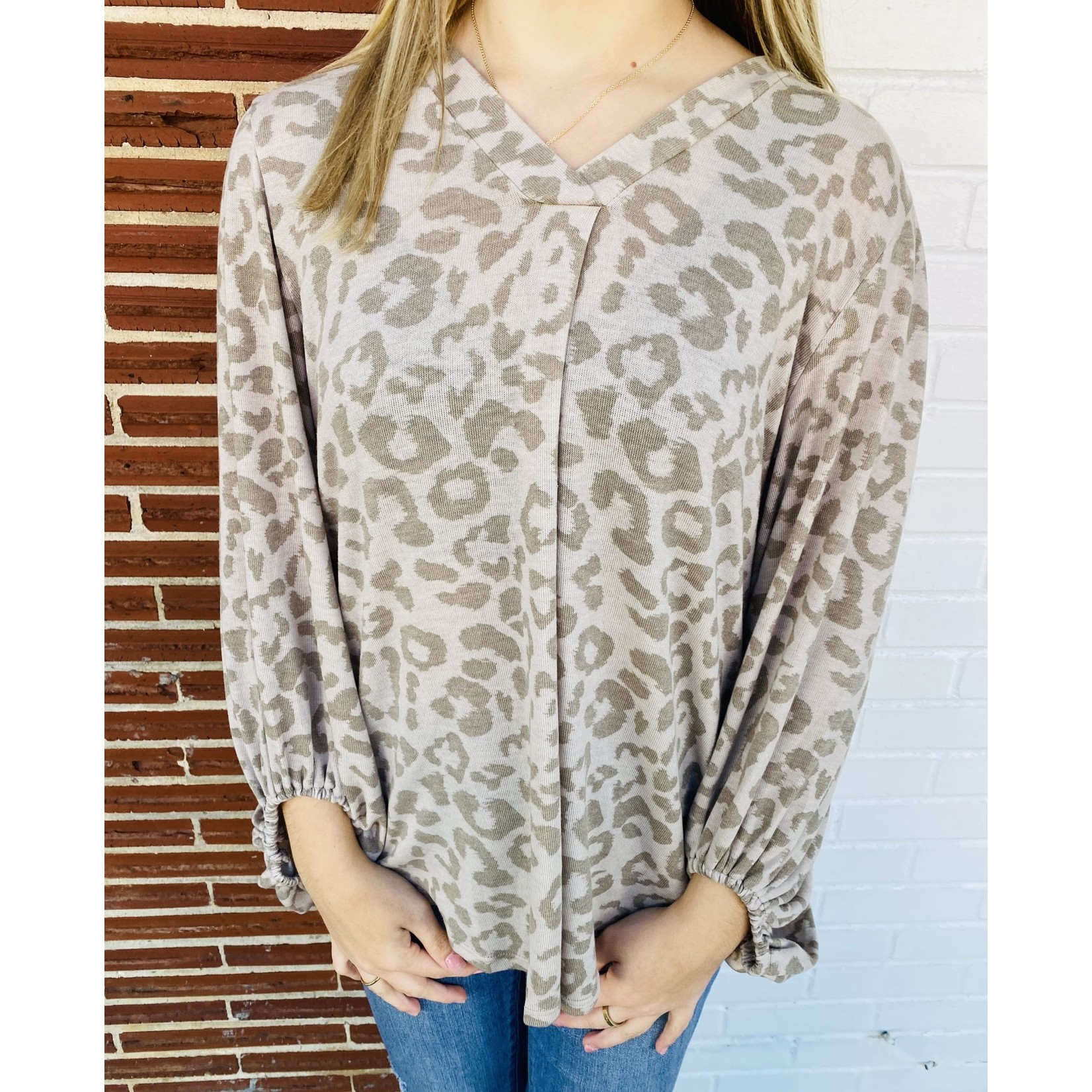 Jodifl Leopard Print Top With Bubble Sleeves - Sand