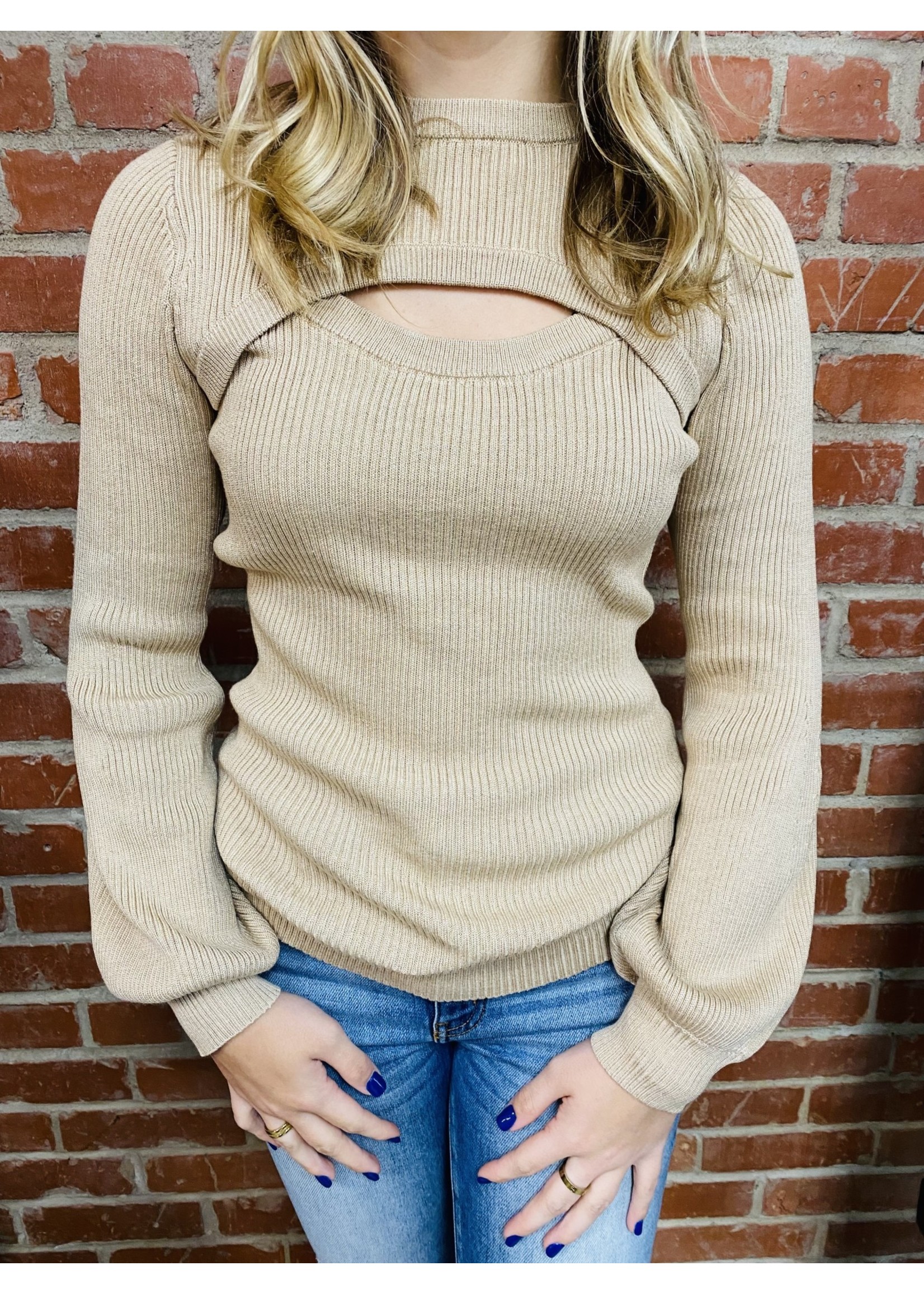 Vine & Love Sweater With Cut Out Detail And Balloon Sleeves