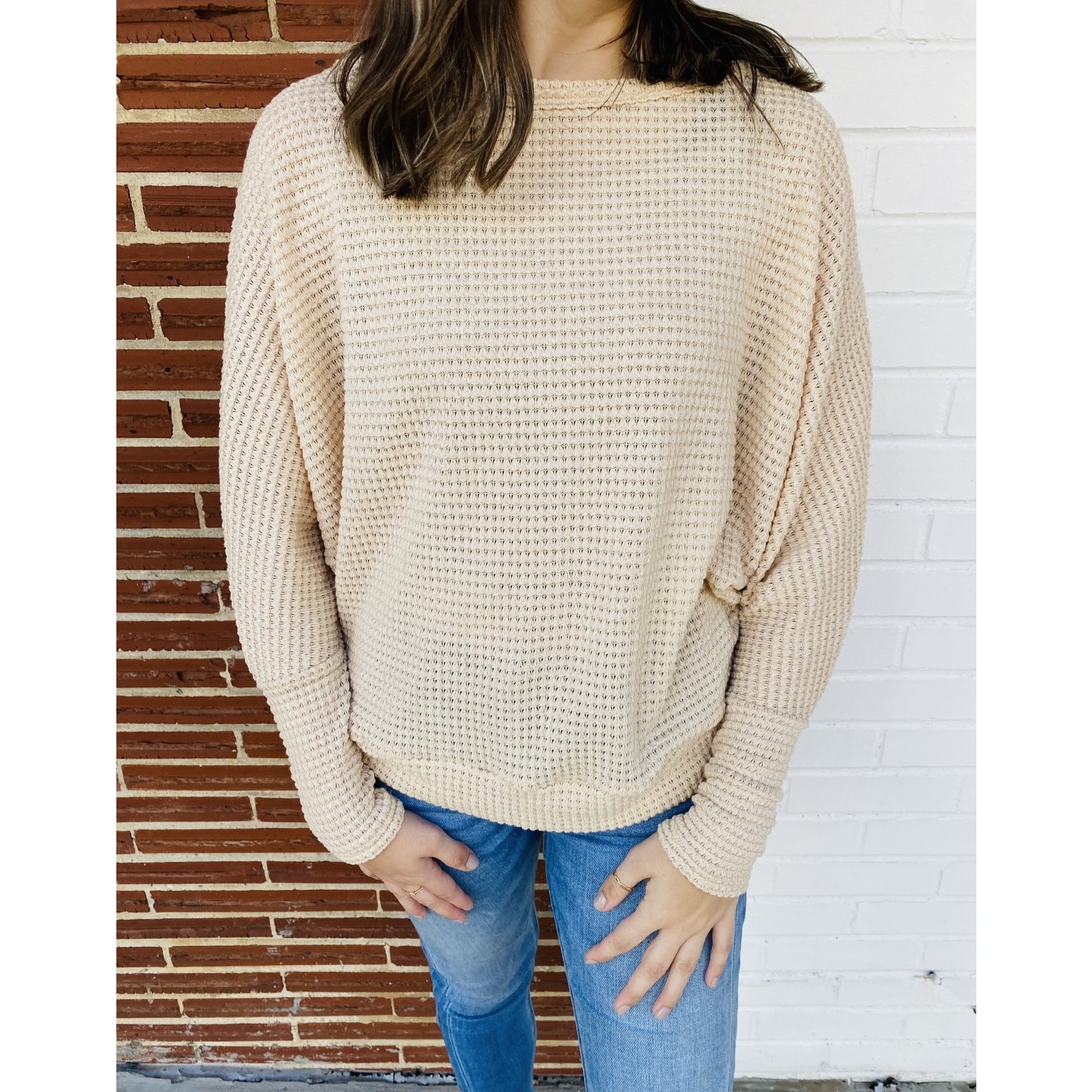 Reborn J Dolman Sleeve Waffle Top With Bottom Band Detail