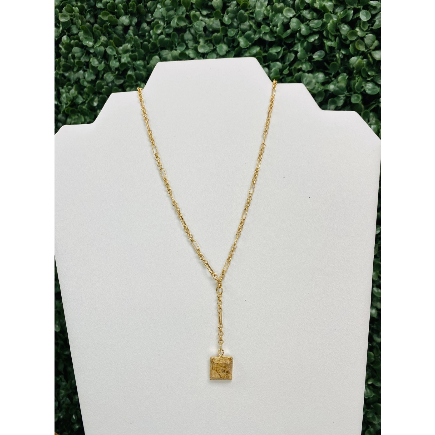 Sweet Lola Gemma - Y Gold Chain With Square Natural Gemstone