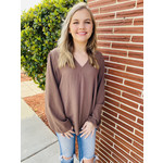 Jodifl V-Neck Top With Long Bubble Sleeves - Mocha