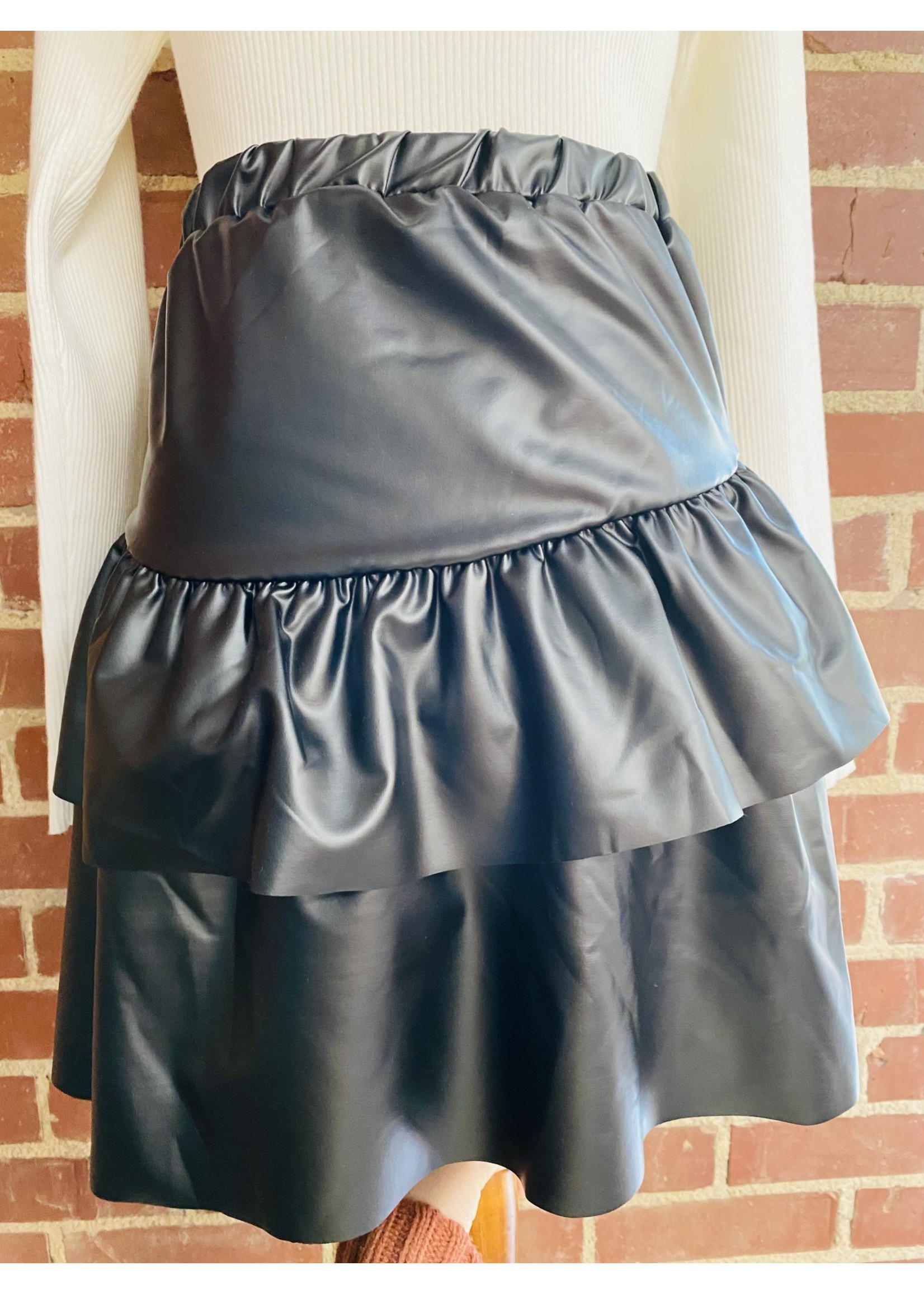 GeeGee Black Tiered Faux Leather Skirt