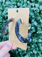 Michelle McDowell Charcoal Tortoise Acrylic Hoop Earrings with Matte Gold Accents