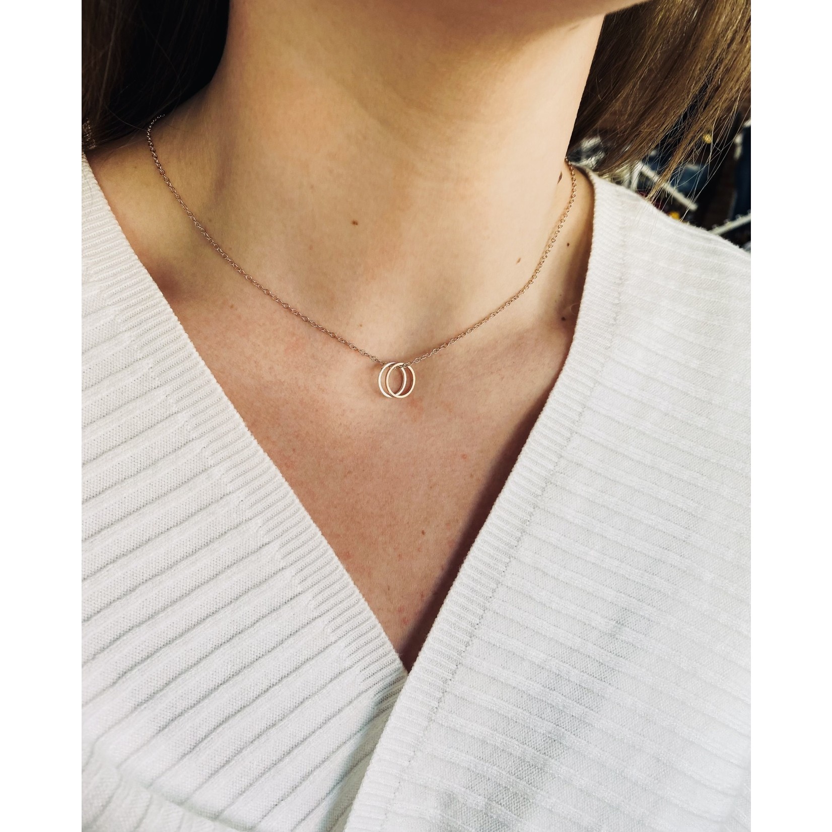 Lauren Lane Double Karma Interlocking Rings Necklace - Rose Gold