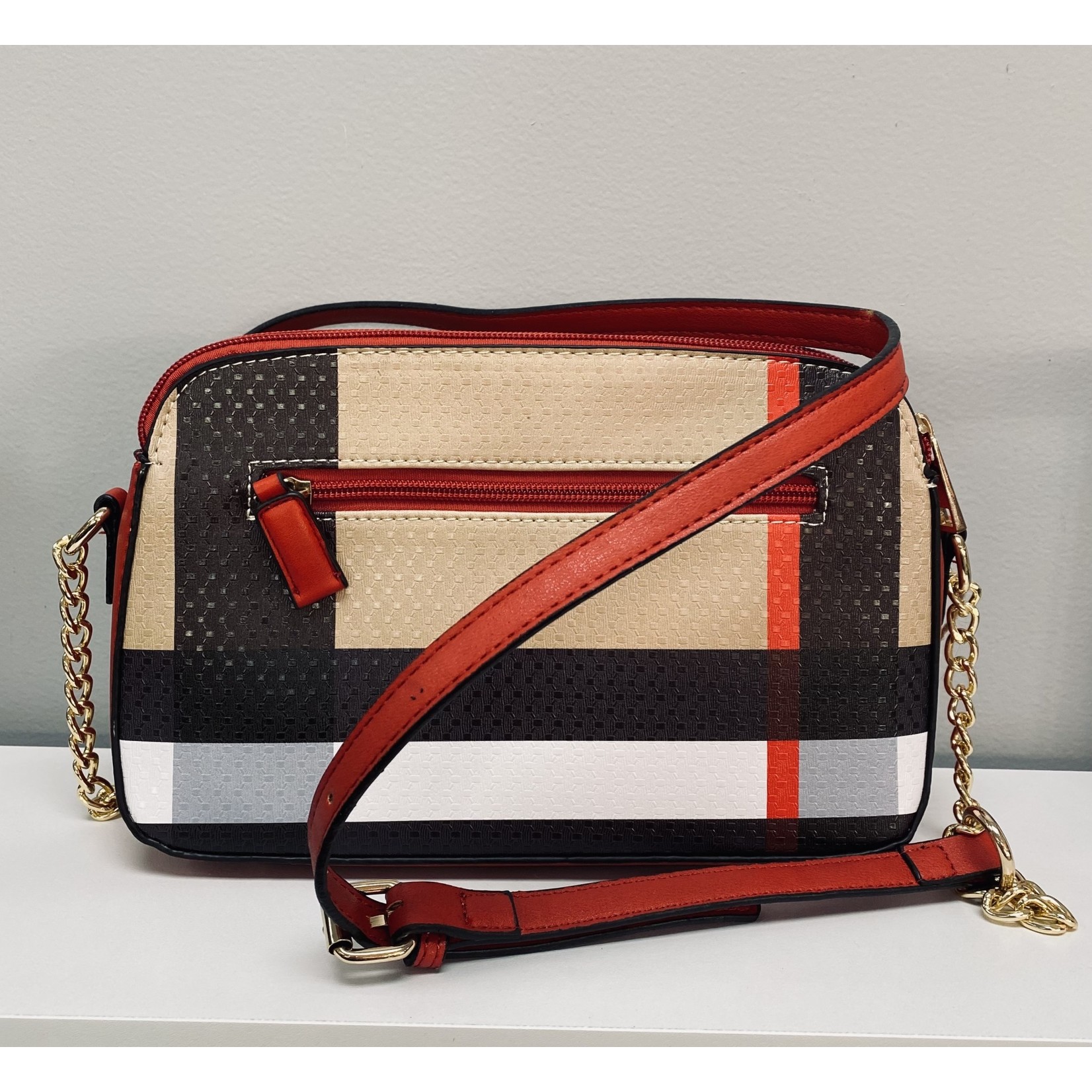 Modern Plaid Mid-Size Crossbody With Gold Accents