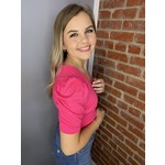 Fuchsia Baby Doll Top with Cinched Sleeves