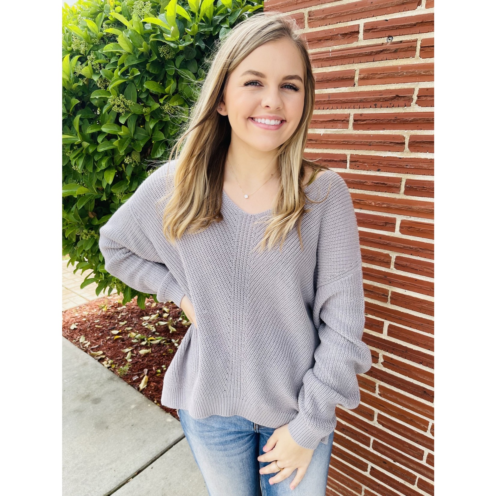 Oversized V-Neck Sweater With Side 