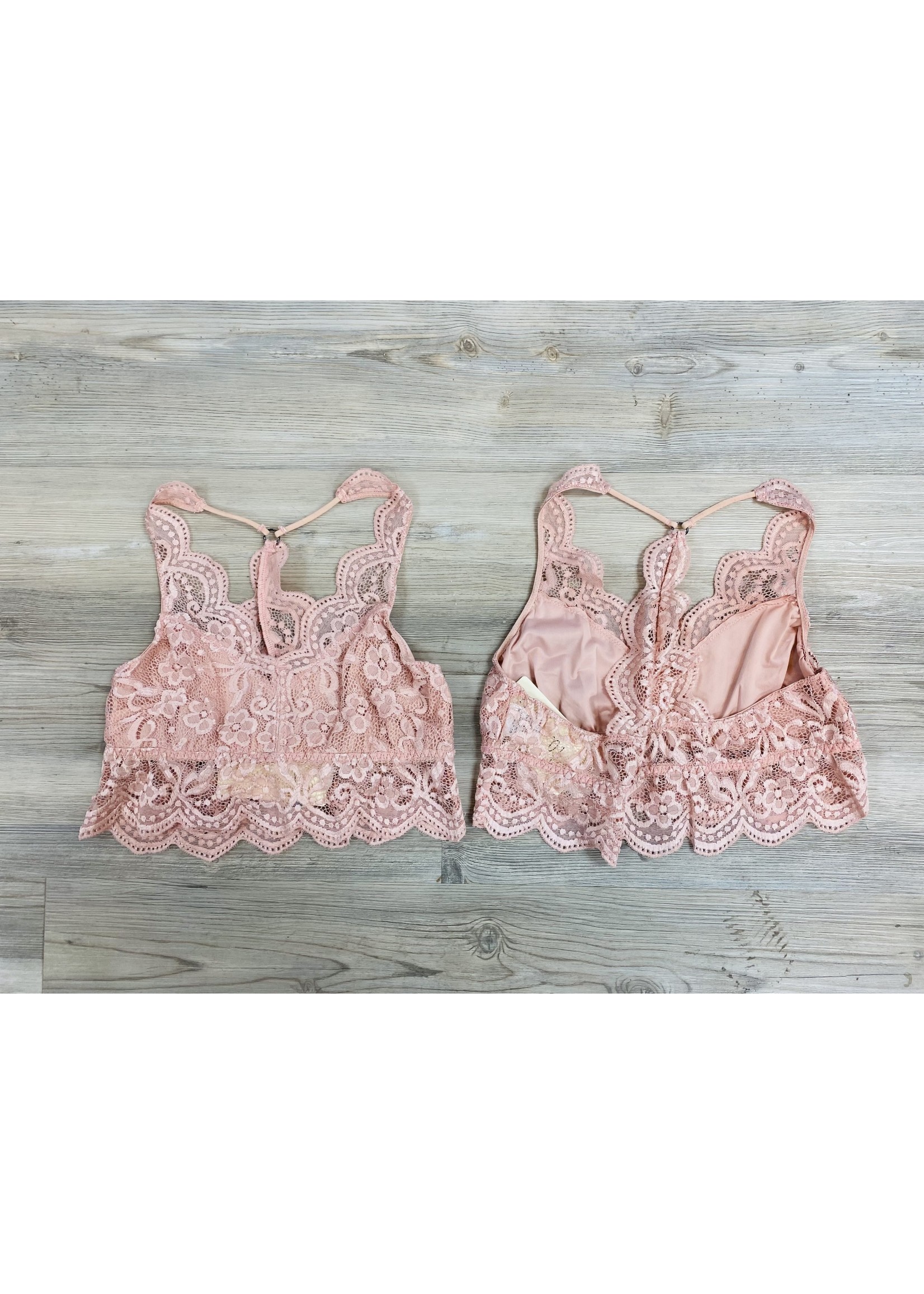 Lace Halter T Back Bralette - Blush