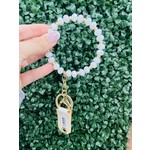 Glass Beads Bangle Keychain - White