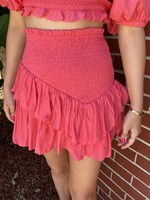 Do + Be Smocked Waist Ruffle Skirt Flamingo