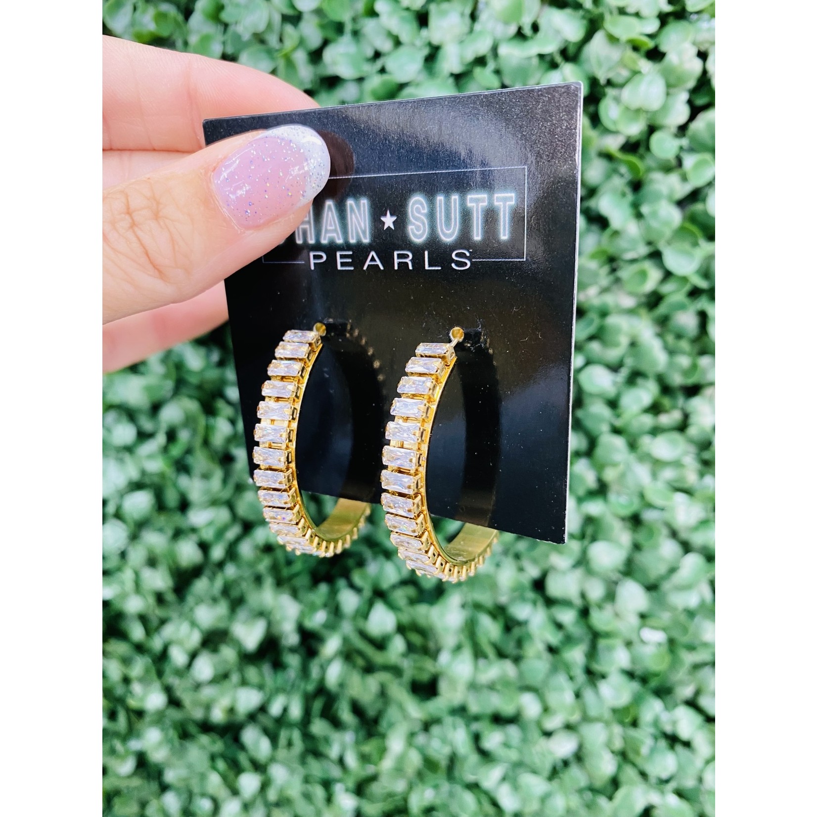 ChanSutt Pearls Large Diamond Gold Hoops-Stainless Steel