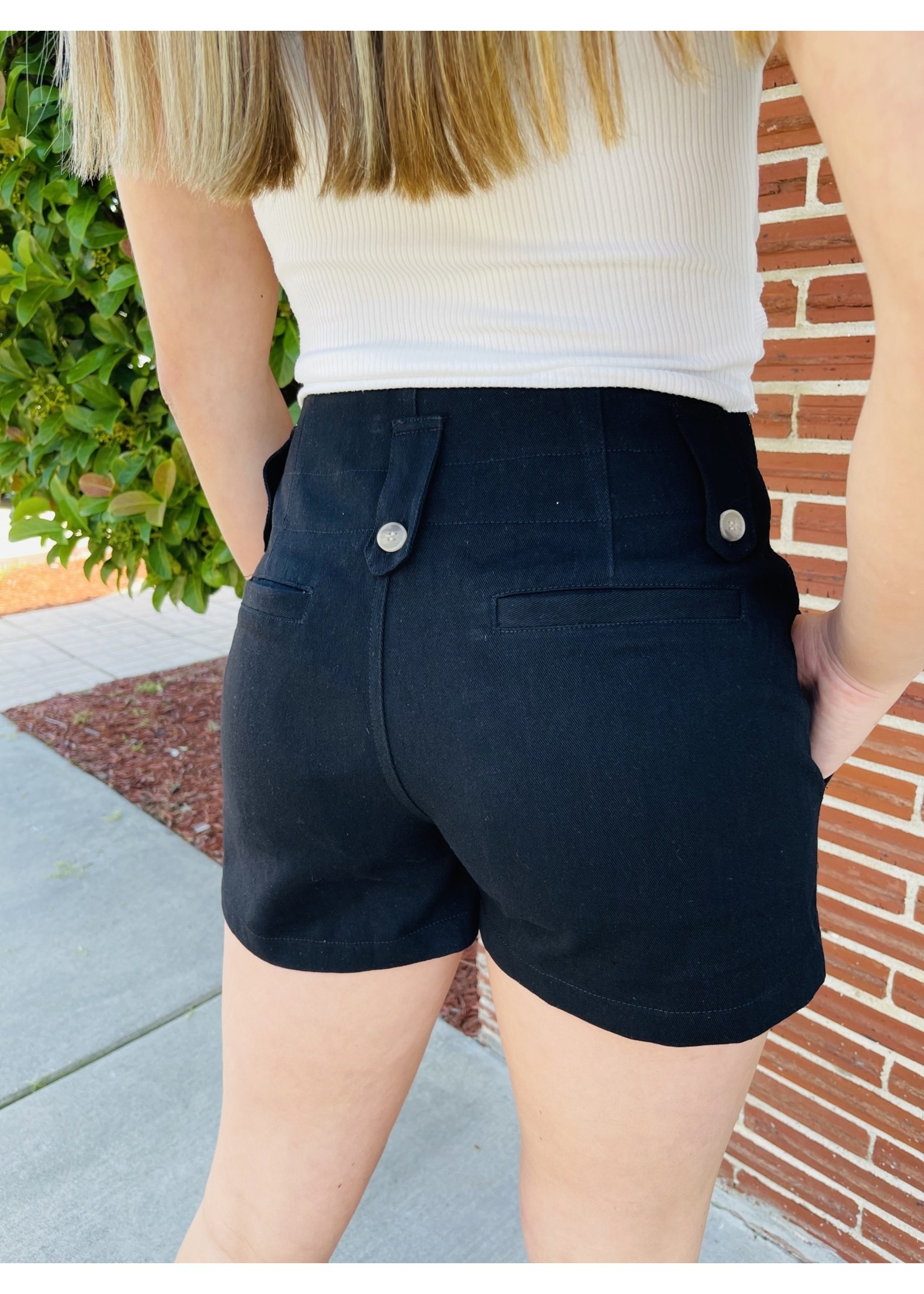 Black Shorts with Pockets and Button Detail