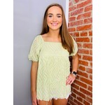 And The Why Wavy Shape Textured Square Neck Top - Pistachio