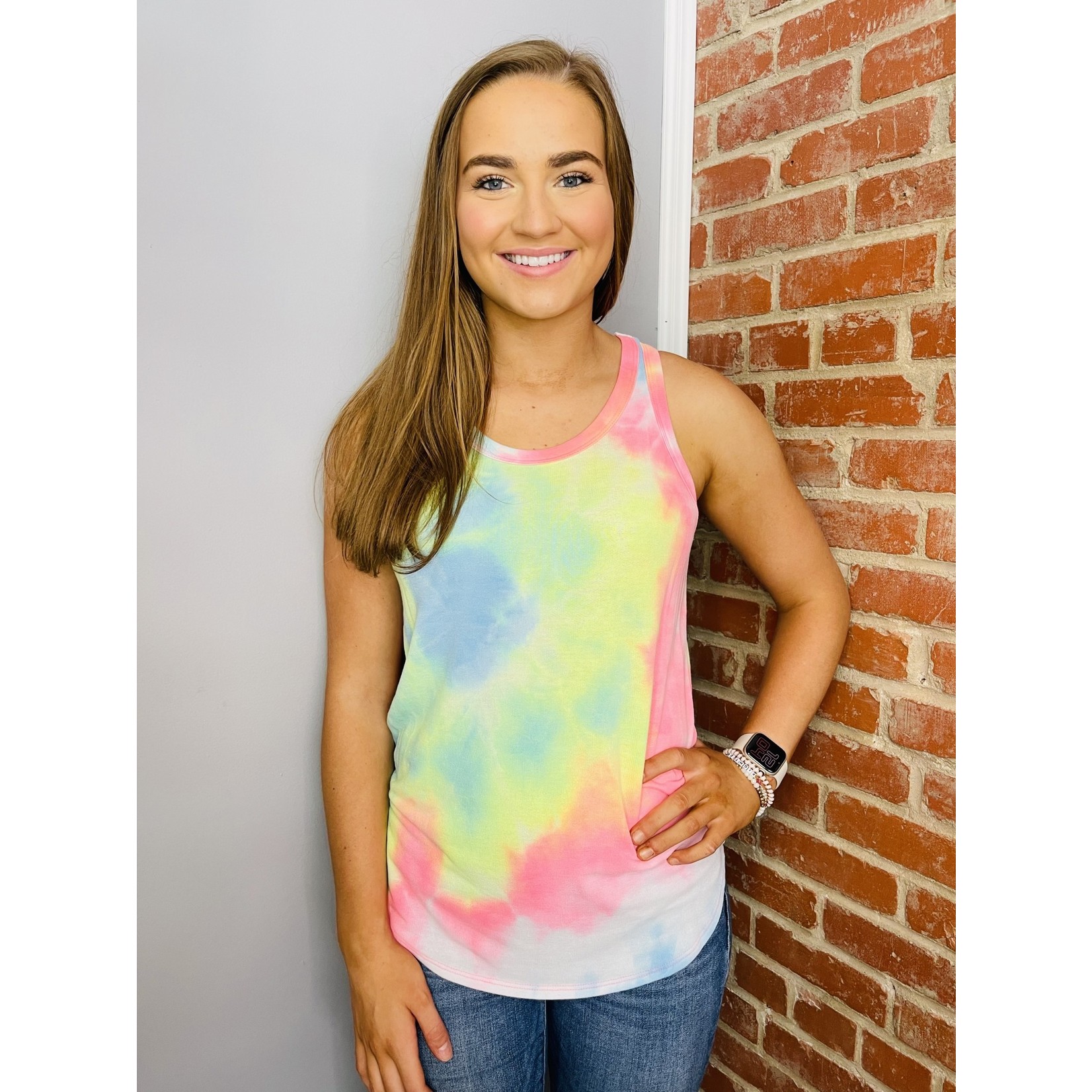 First Love Tie-Dye Tank Top with Curved Hem - Multi