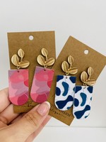 Printed Round & Leaf Earrings