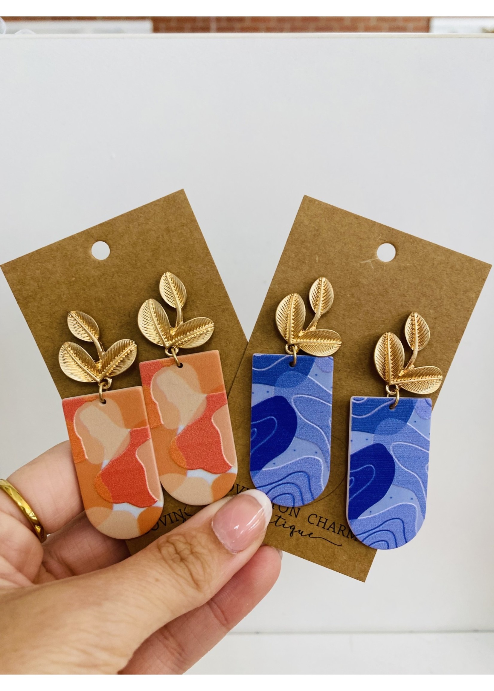 Printed Round & Leaf Earrings