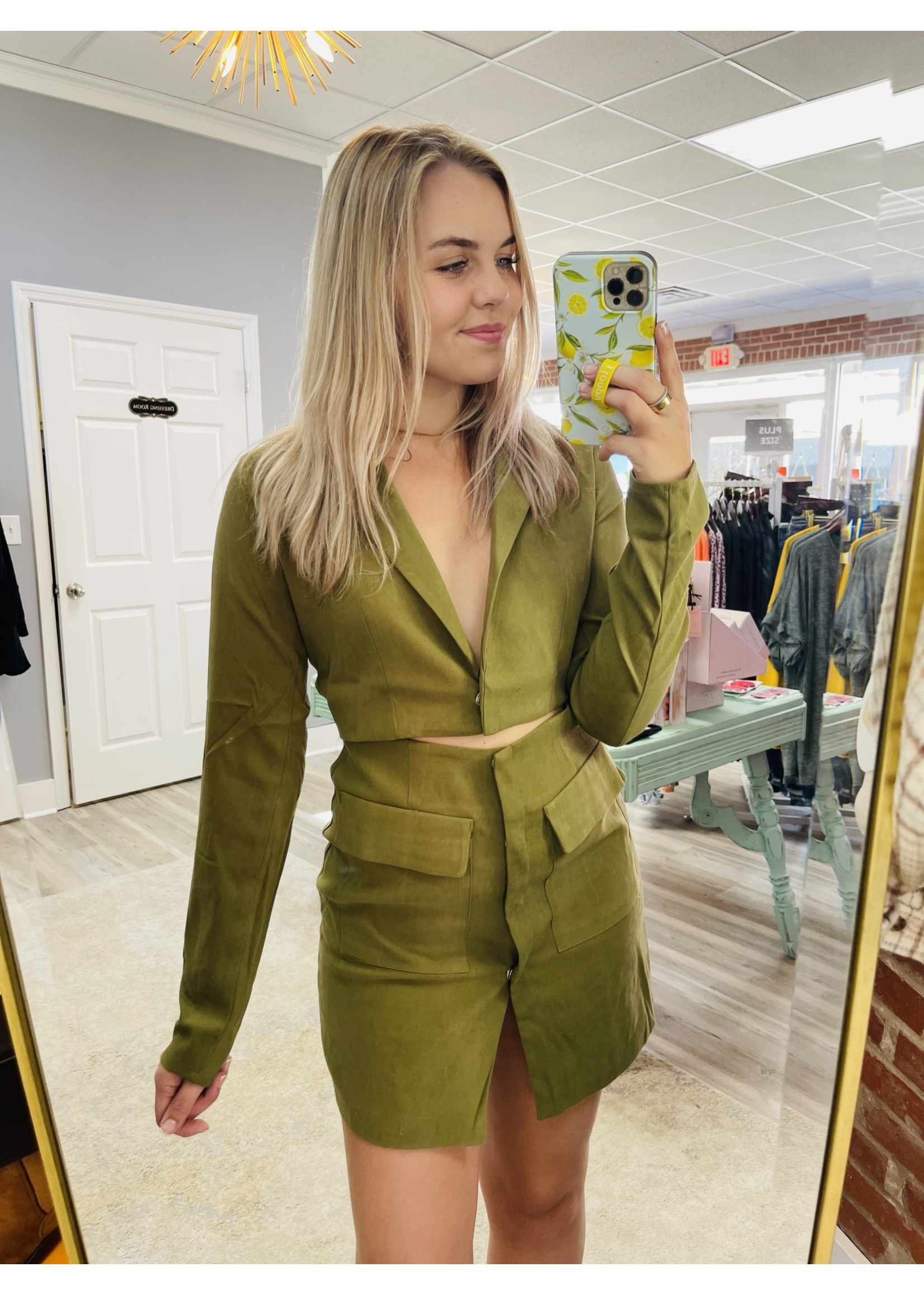 Olive Collared Dress with Cutout