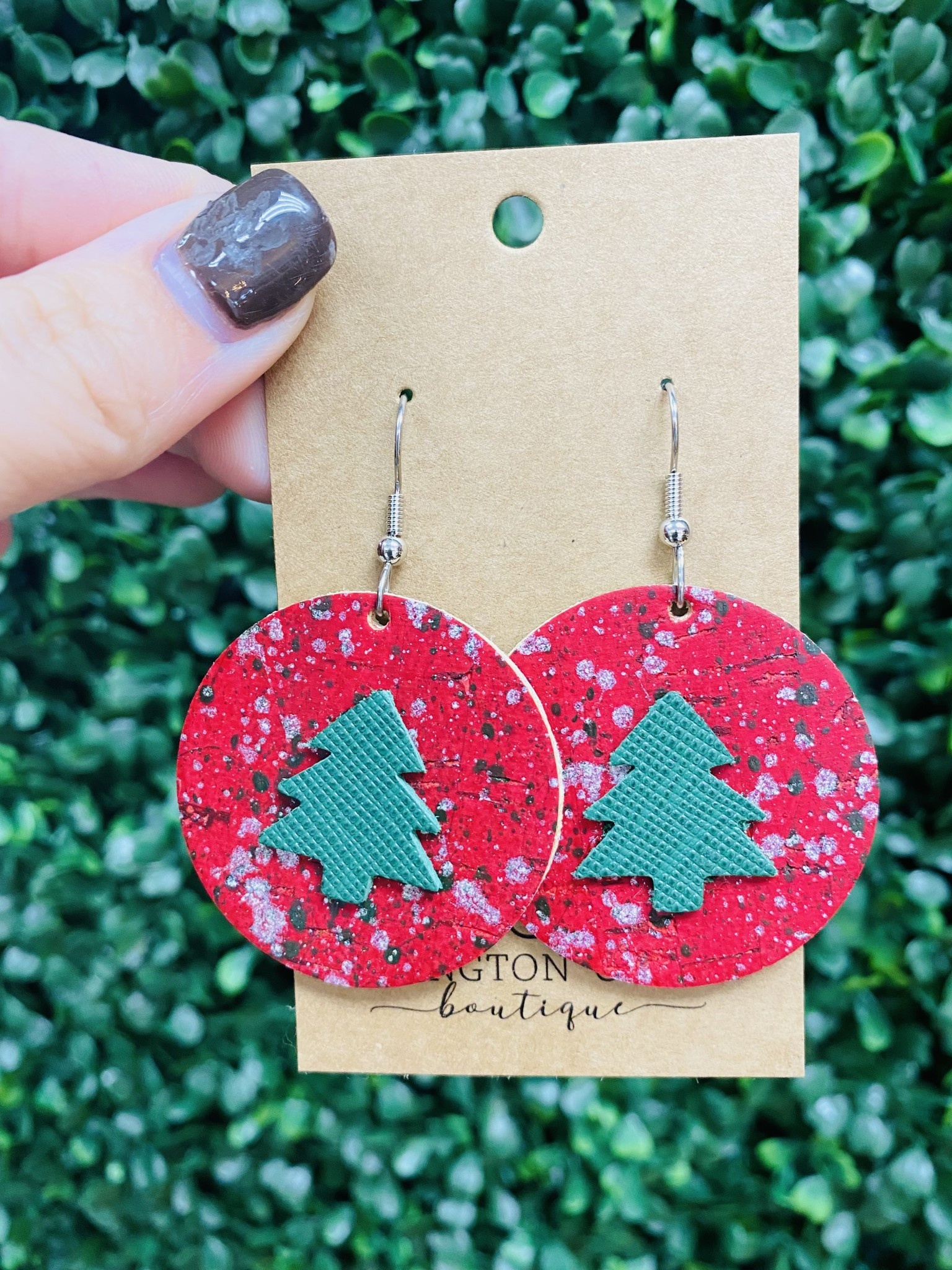 Christmas Red Splatter w/Saffiano Green 3D Trees COVINGTON CHARM