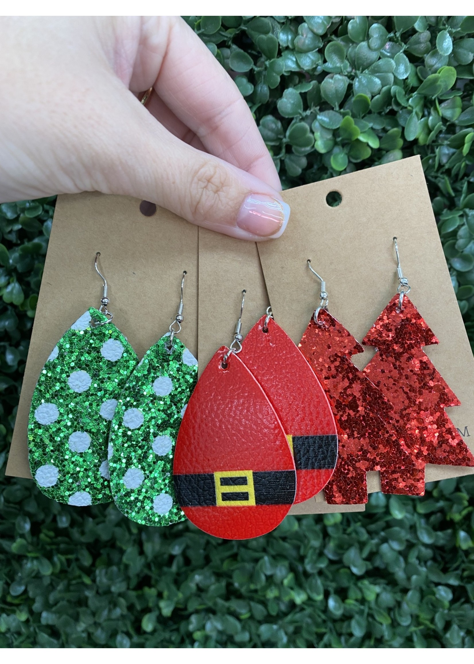 Christmas Faux LeatherTeardrop Earrings