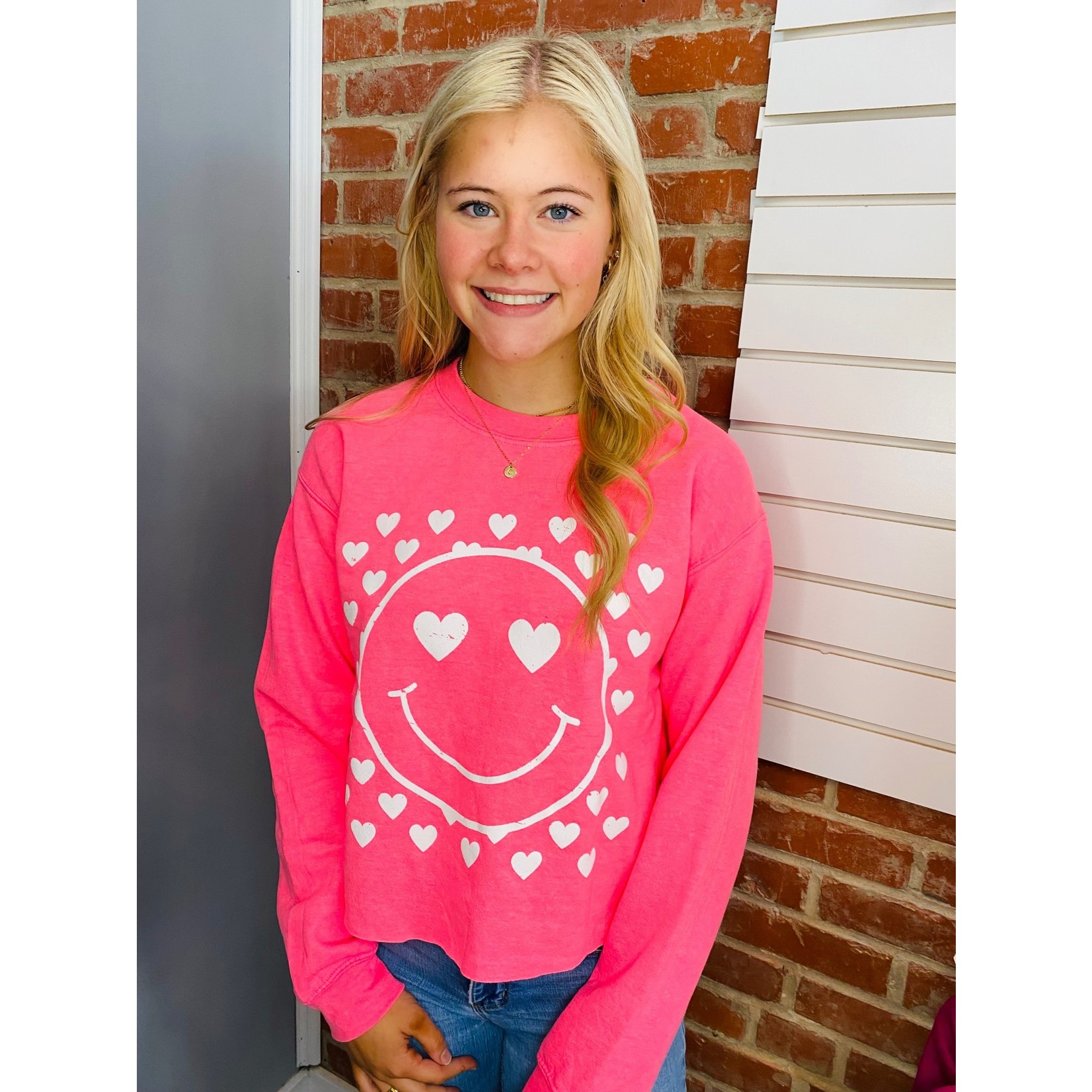 Smiley Heart Graphic Crop Sweatshirt