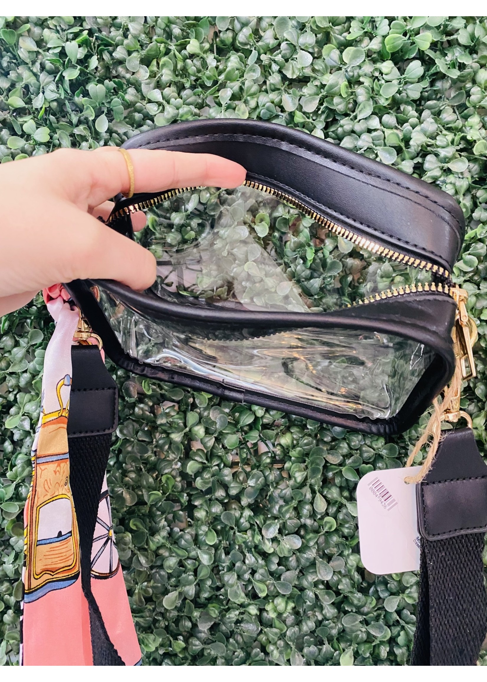 Clear Crossbody Bag w/ Floral Strap