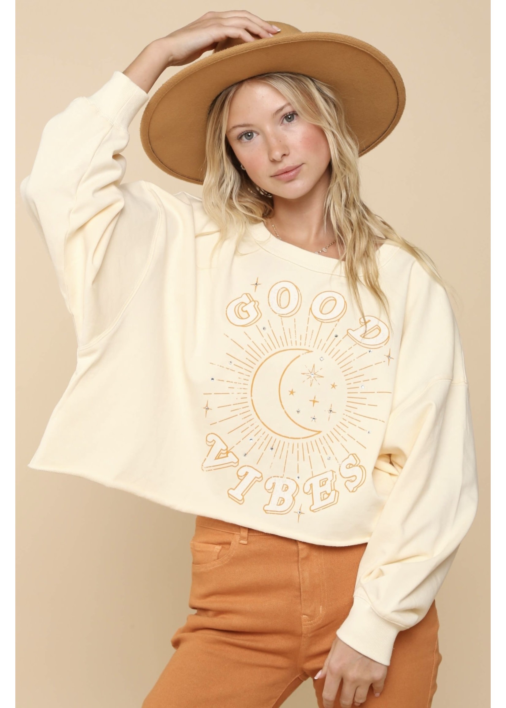 Peach Love California Good vibes Rhinestone Sweatshirt - COVINGTON CHARM