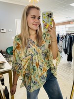 Jodifl Flowy V-Neck Top Green/Taupe