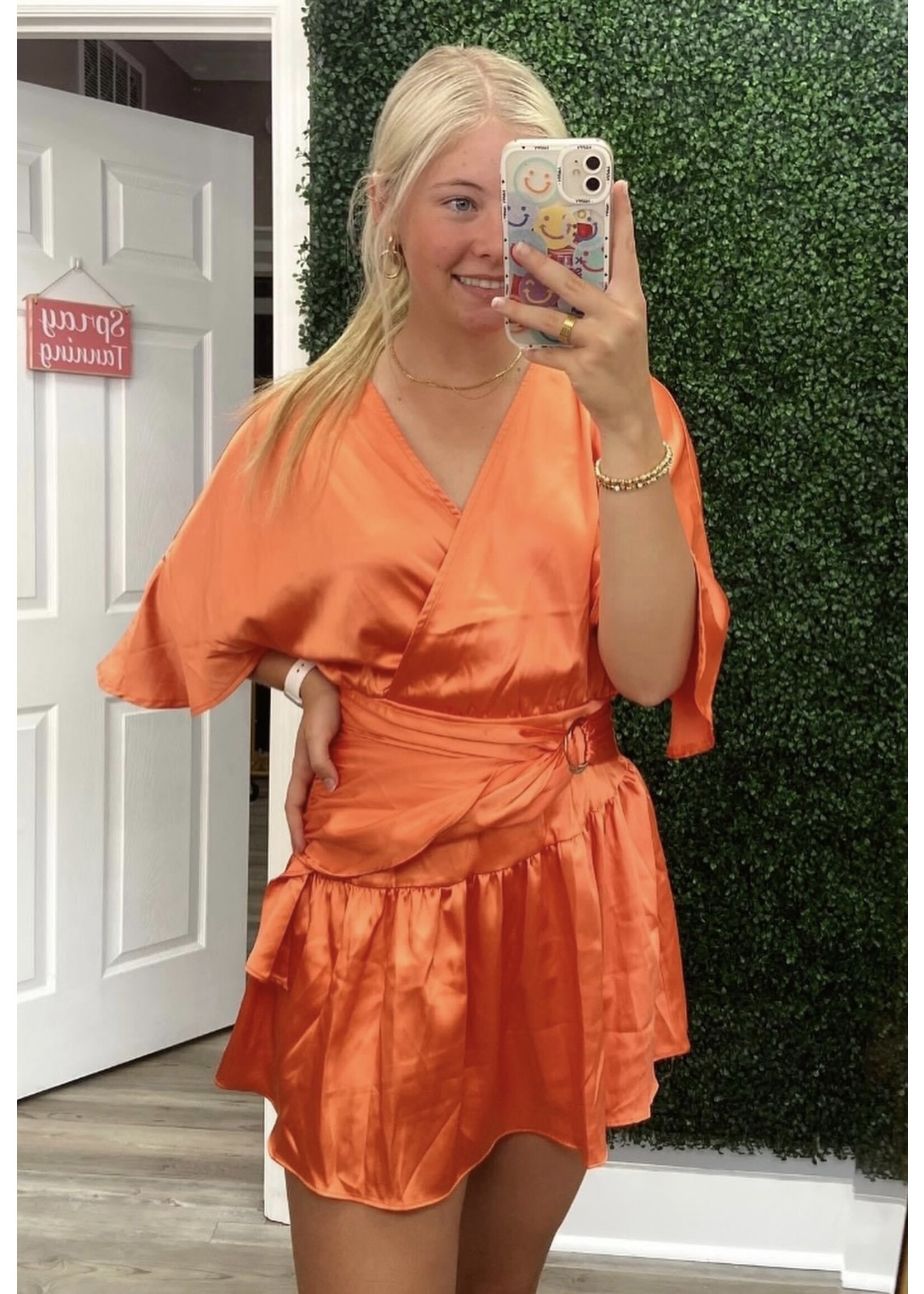 She + Sky Tangerine Dress with Side Loop Detail