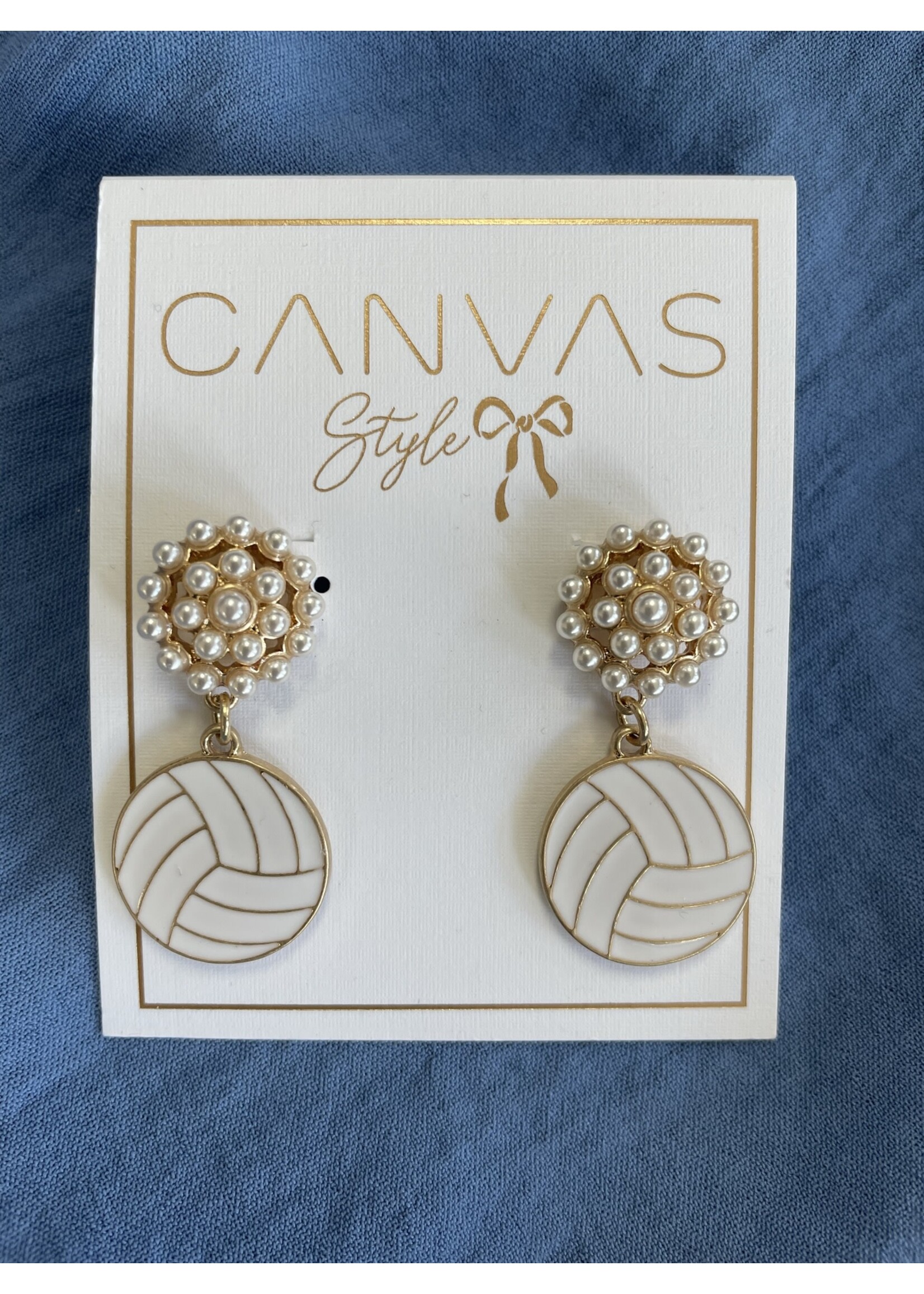 Volleyball Pearl Cluster Enamel Drop Earrings