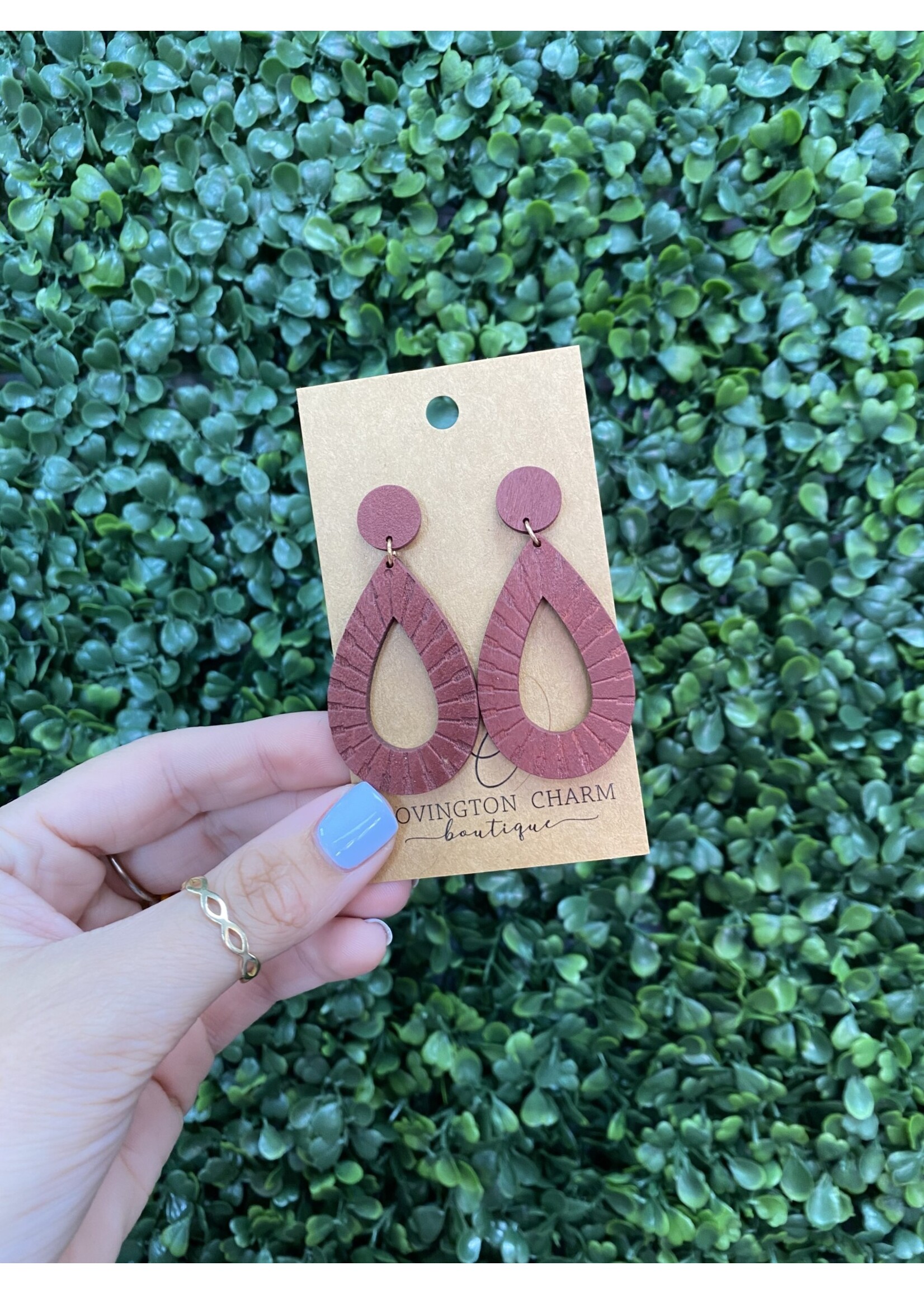 Engraved Wood Drop Earrings