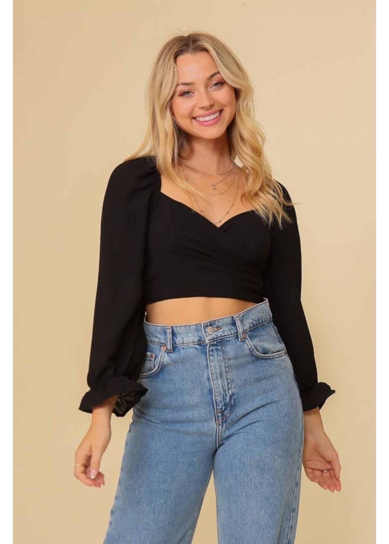 Surplice Crop Top w/Back Smocking